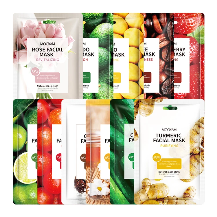 Private Label Skin Care Face Mask Beauty Fruit Mascarillasl Vitamin C Sheet Korean Cosmetic Plant Facial Mask