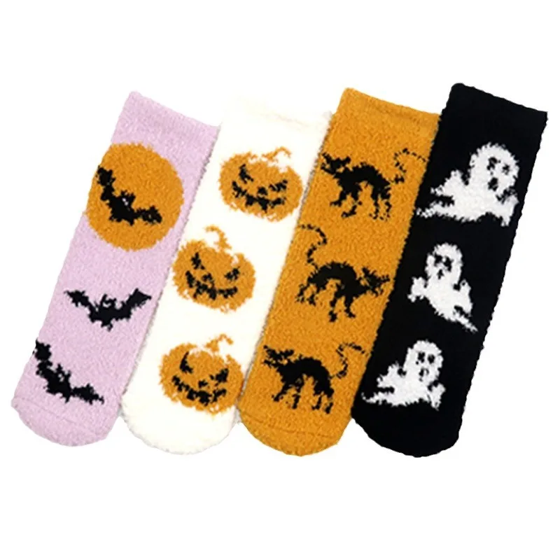 Custom Halloween Winter Home Sock Thicker Warm Festival Floor Non Slip Thermal Fleece Fluffy Crew Socks