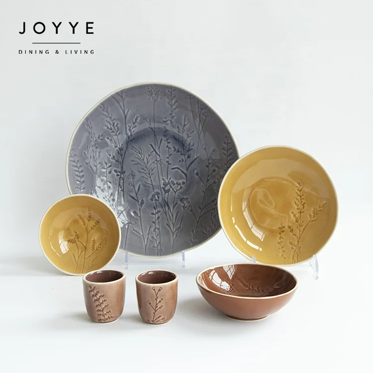 Роскошная глазурованная посуда Joyye с трещинами и цветами набор OEM керамическая под заказ керамический посуды