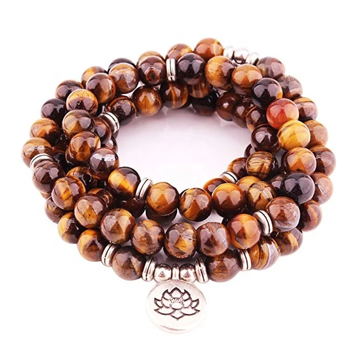 Unisex 6mm Buddha Buddhist Beads Mala Spiritual Gold Plated Pearl Necklace and Bracelet Casual Religious Jewelry