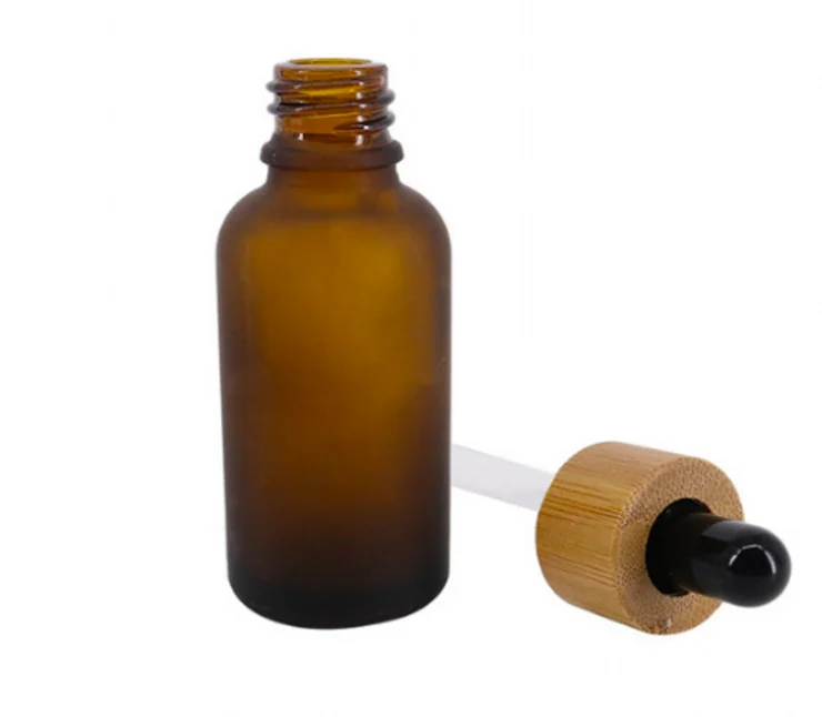colored frosted amber glass oil bottles 10ml  with bamboo lid dropper cap