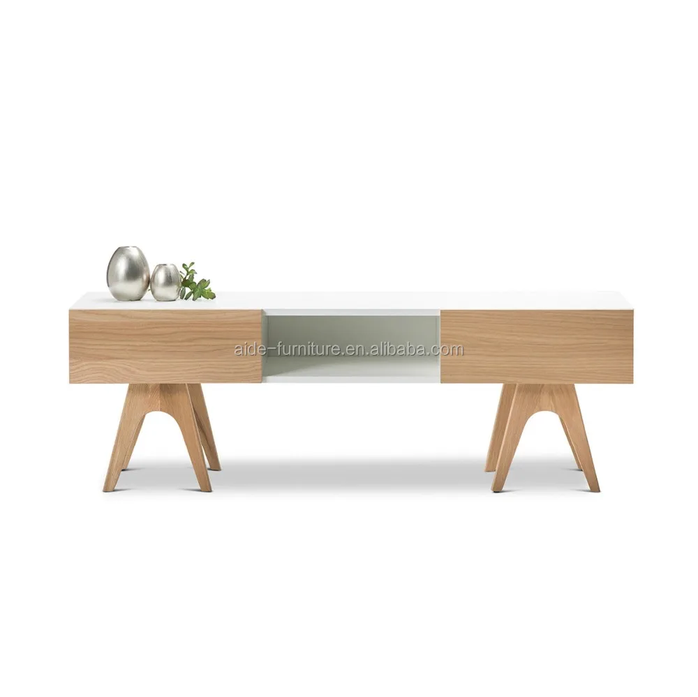 Classic Minimalist Design With Drawers And Display Stand White Wooden TV Stand