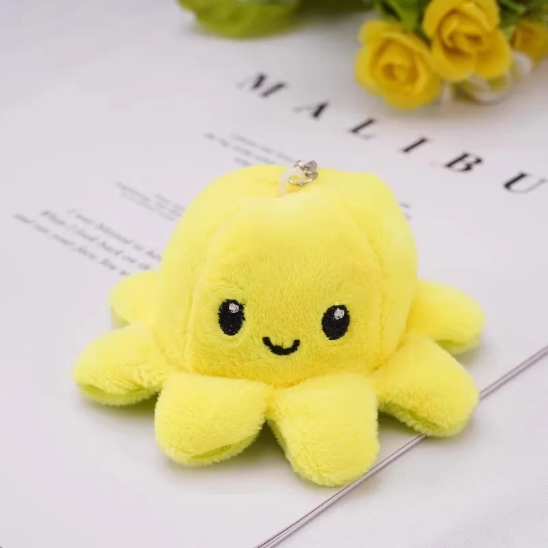 Cute Angry Little Octopus Flip Doll Plush Pendant Keychain Toy with Expressive Face Change