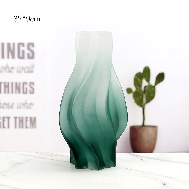 Colourful Ribbed Glass Bud Vase Frosted Tall Pink Green Purple Crystal Modern Art Table Floor Flower Vase Wedding Centerpiece