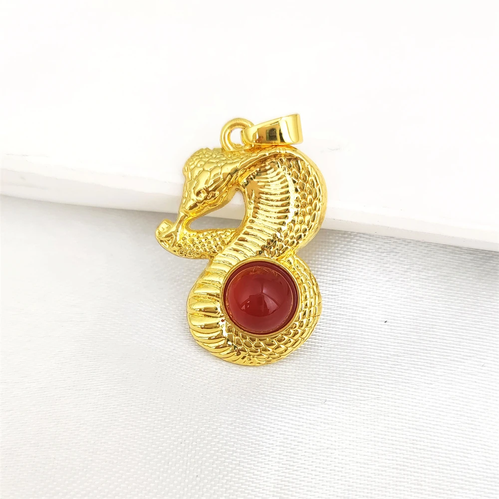 Ancient Gold Plated Copper Pendants Chinese Loong Red Jade Pendants Precious Stone Natural Carnelian Feather Gourd Amulet Charms