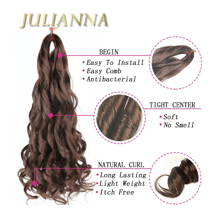 Julianna Pony Style Loose Wave Synthetic Crochet Hair Attachment 24 Inch Silky Spanish French Curl Braiding Hair Extension