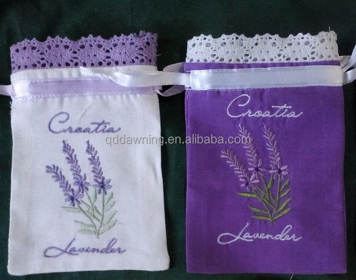 Drawstring embroidered lavender Sachet bag Scent bags