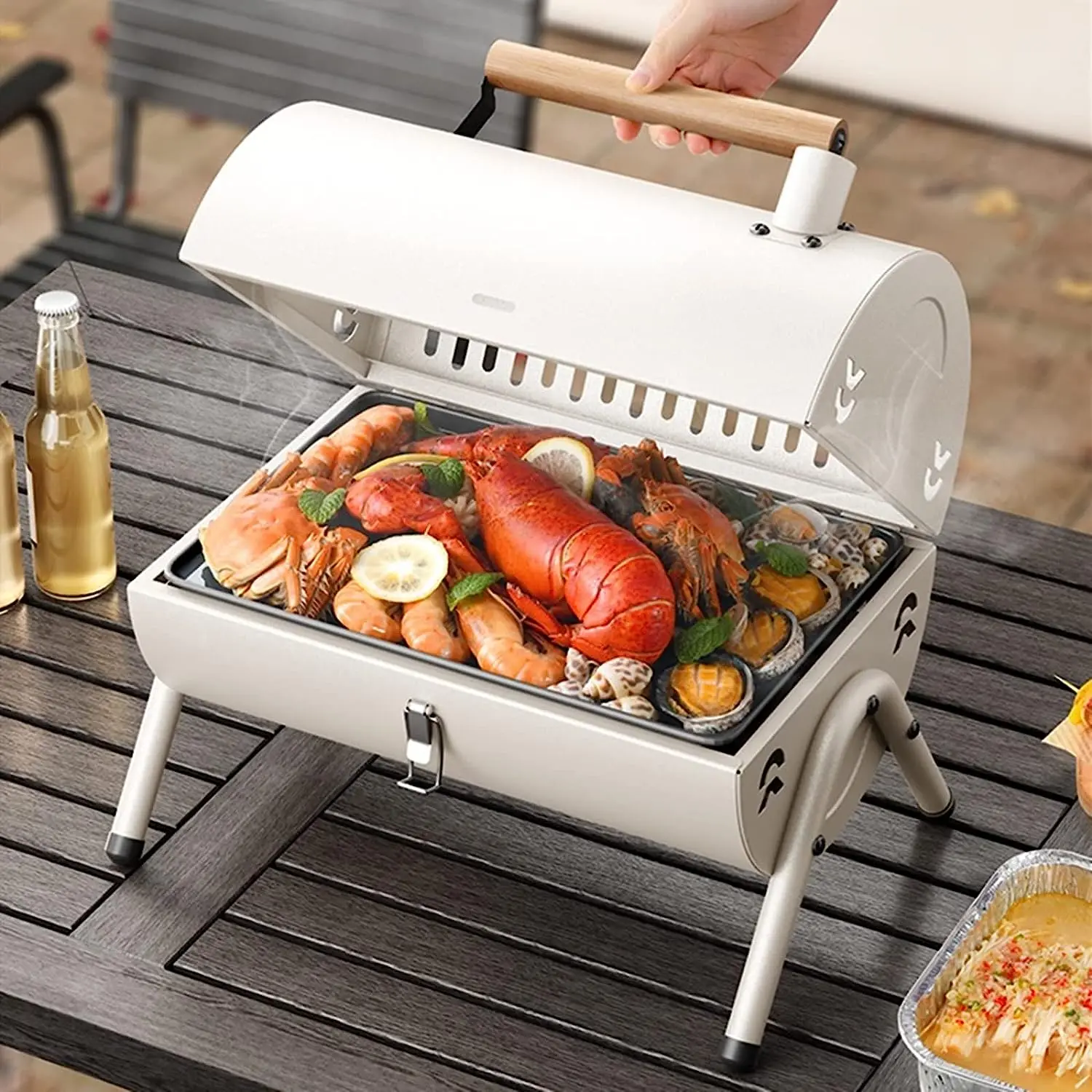 In Stock Multi-functional Adjustable Metal Portable MINI BBQ Smoker Charcoal BBQ Grill for Outdoor Hiking Picnic