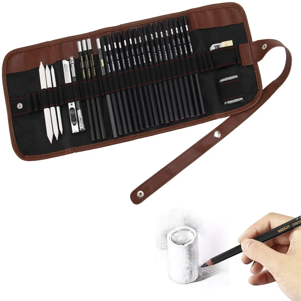 30Pcs/Set Professional Beginner Sketch Pencil Drawing Kit Wood Pencil Bags For Painter School Students Art Stationery Supplies