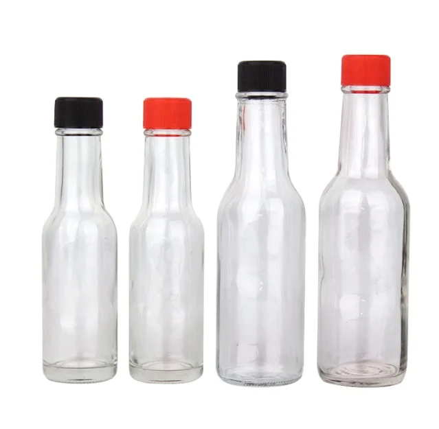 Round 5oz 150ml Tabasco Chili Woozy Hot Sauce Dressing Glass Bottle with Black Lids and Shrink