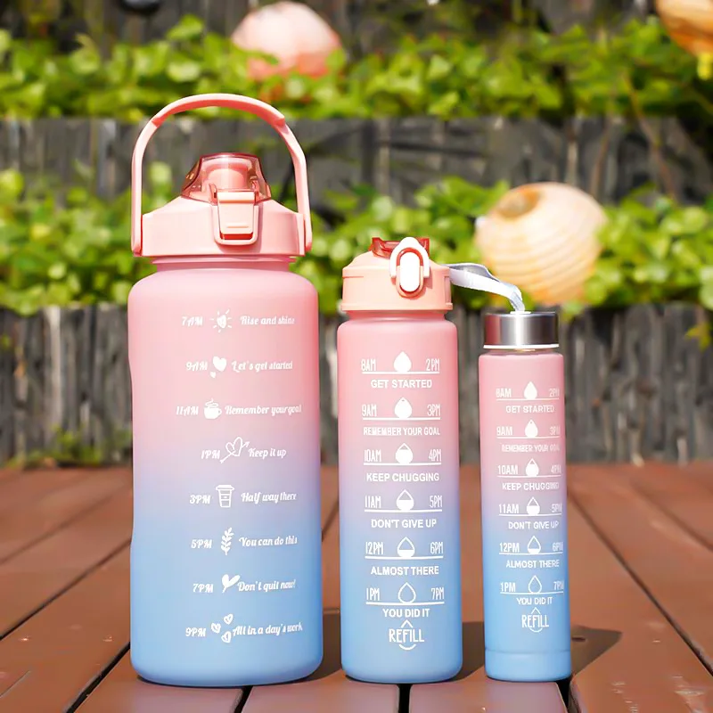 Оптовая продажа bouteilles deau termos de agua gym 3 en 1 пластиковые чашки motivacionales tro