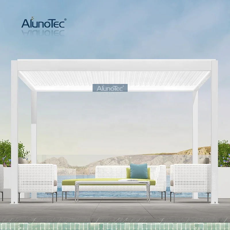 Waterproof Electric Metal Outdoor Canopy Patio Roof Aluminum Sunshade Pergola Gazebo with Zipper Screens