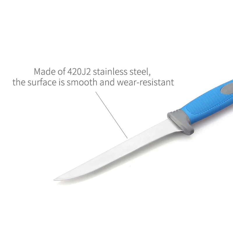 ATISEN Potable Blue 5pcs Knife Set Fishing Fillet Knife Kit with TPR Handle