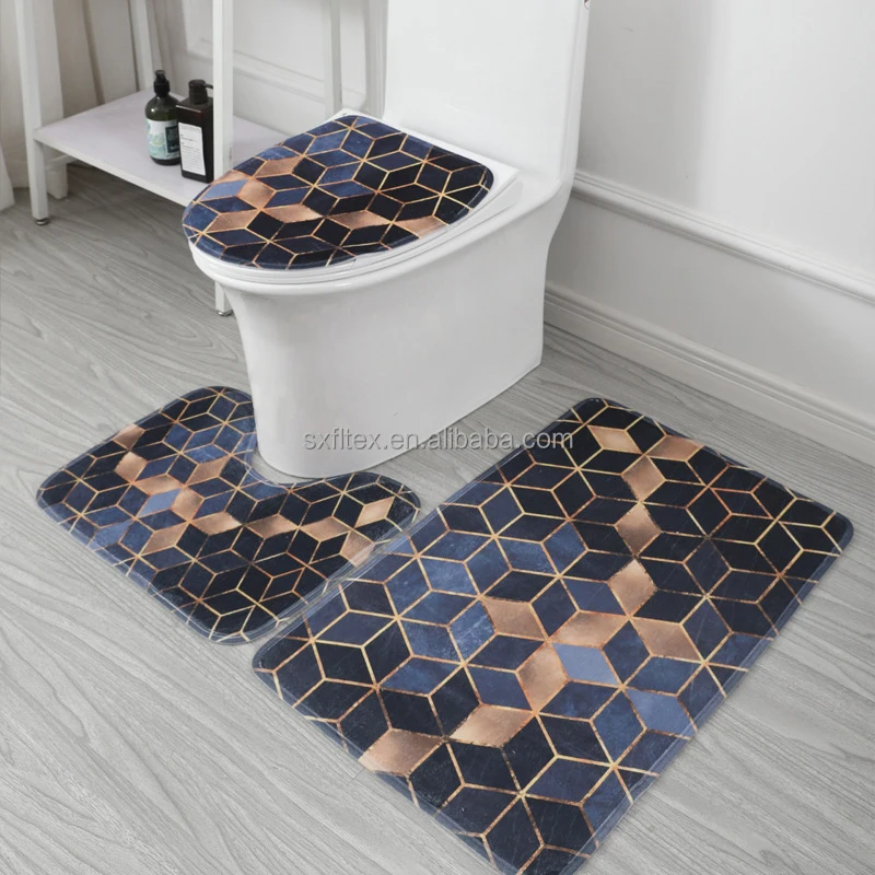 2022 Nordic Style Water Absorbing Absorbent Flannel Fleece Doormat Toilet Bathroom Rugs Shower Bath Mats Set