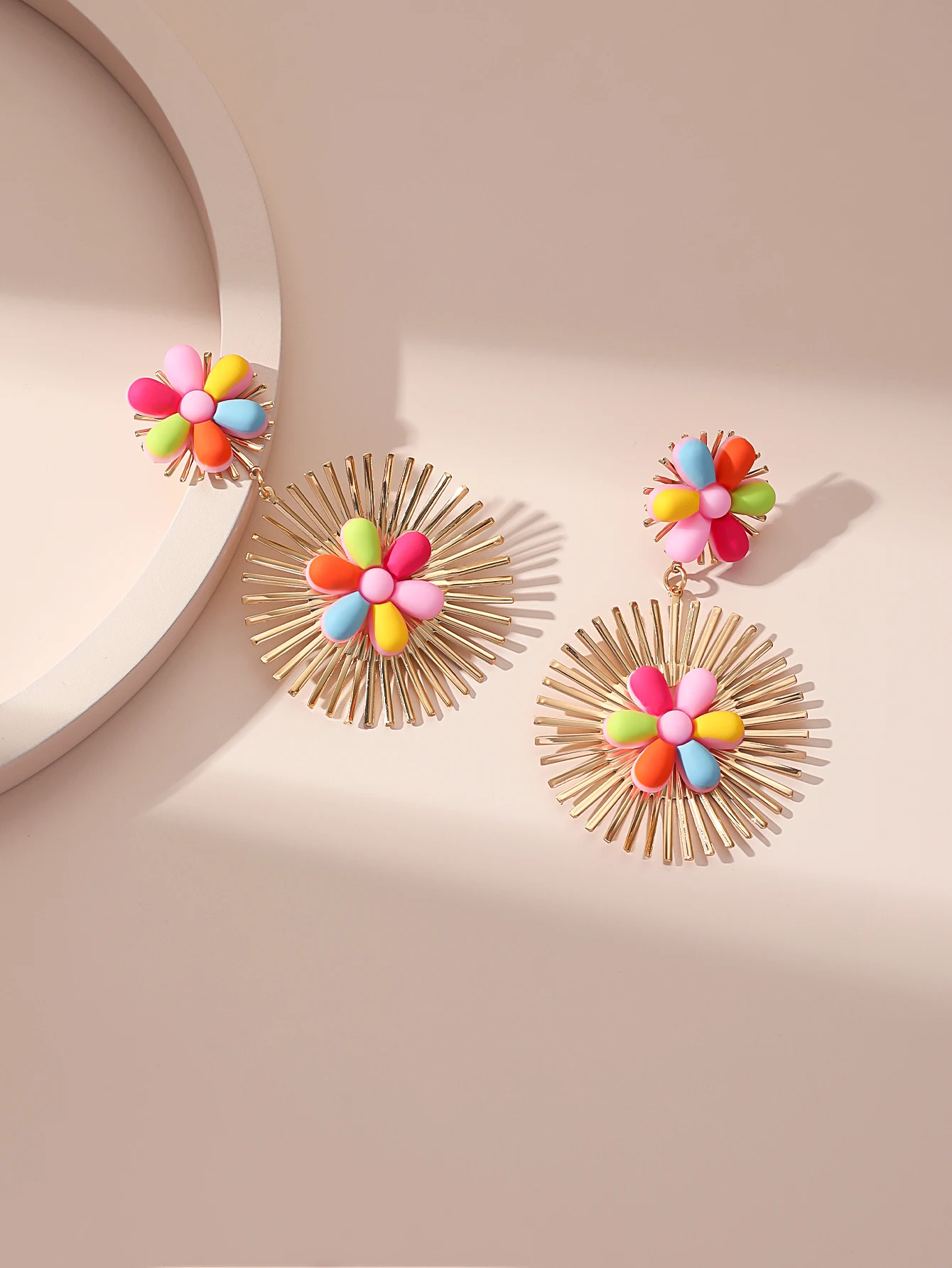 New Arrival Colorful Flower Original Design Gold Drop Earrings For Women Festival
