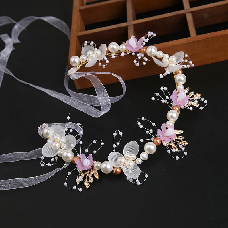 QS handmade wholesale Good quality tiaras beading flowers bridal crown for wedding flower hair accessories girls   hairbands