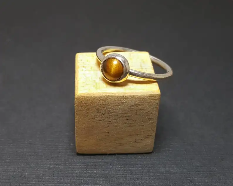 92.5 Sterling Silver With Gold polished Natural Multi Gemstone Smooth Round Shape Ring Latest Simple Design