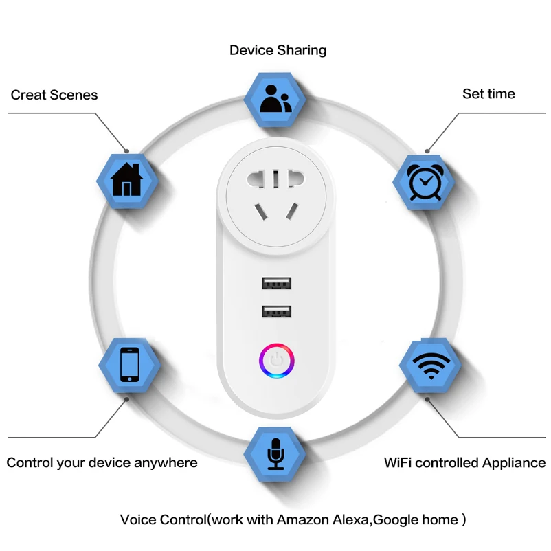 
Amazon Hot Sale Wifi Smart Plug Socket Outlet 10A Suitable AU New Zealand Argentina Work With Alexa Echo Google Home Plug Socket 