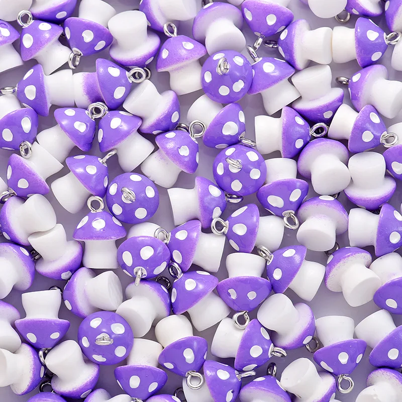 Multicolor Keychain Natural Resin Mini Mushroom Pendant Diy Necklace Accessories