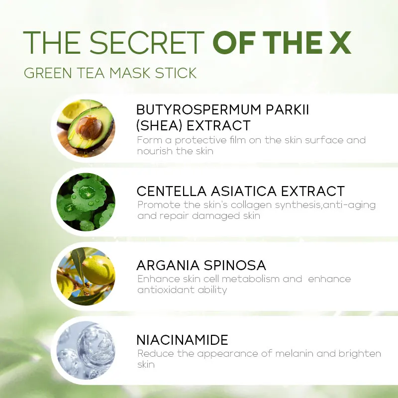 Custom Clay Mask Stick Facial Skin Care Matcha SkinCare  Purifying Refreshing Hydrating Face Mud Solid Green Tea Mask Stick