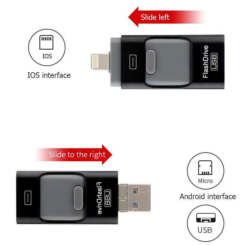 
3 In 1 Function For Iphone Usb 3.0 Flash Drive Metal Otg Pen Drive Memory Stick Otg 8gb ~ 128gb Usb Pendrive 