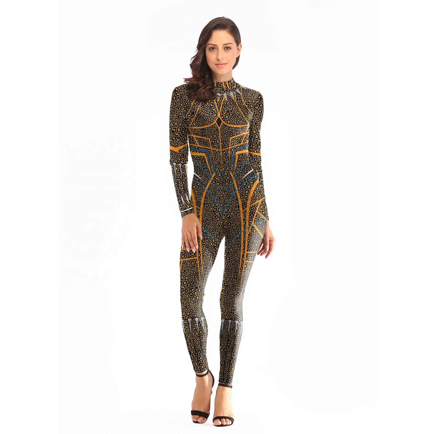 3D Printed Bodysuit Marvel COS Anime Panther Long Sleeve Leopard print Jumpsuits Cosplay Costumes Women