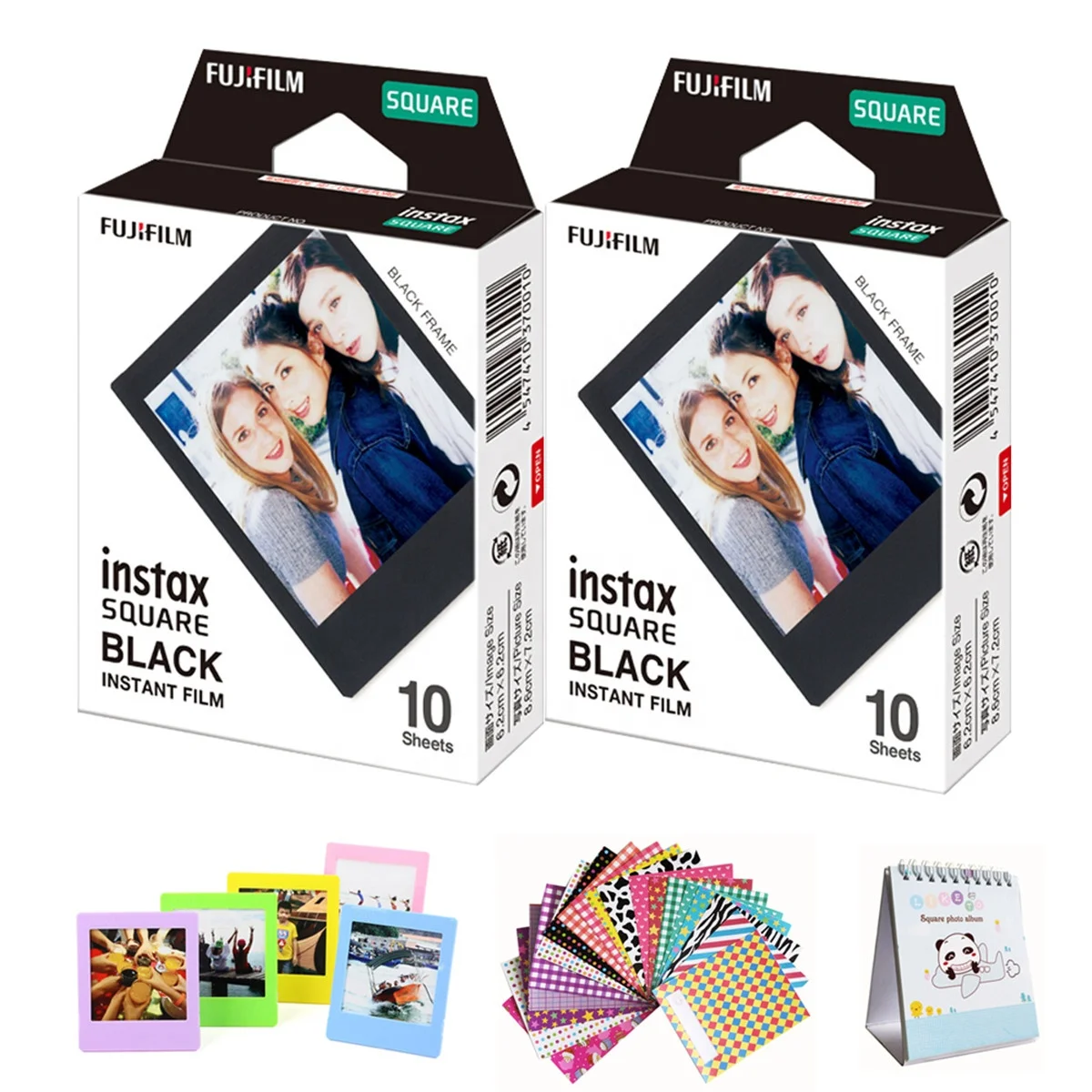  Квадратная черная пленка Fujifilm Instax 2 коробки (10 листов в коробке) совместима с FujiFilm Square SQ6 SQ10 и