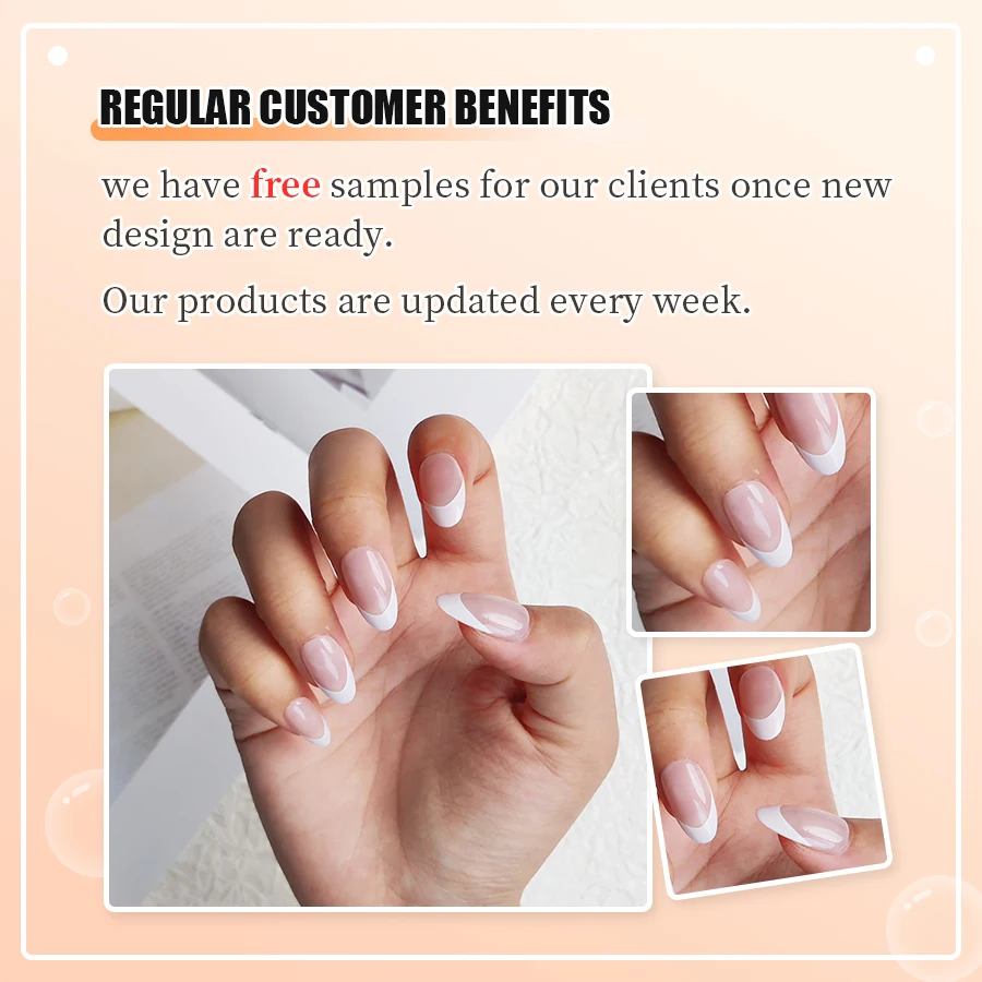 Professional nails factory pink nude stiletto almond white nails art french tip press on nails faux ongles