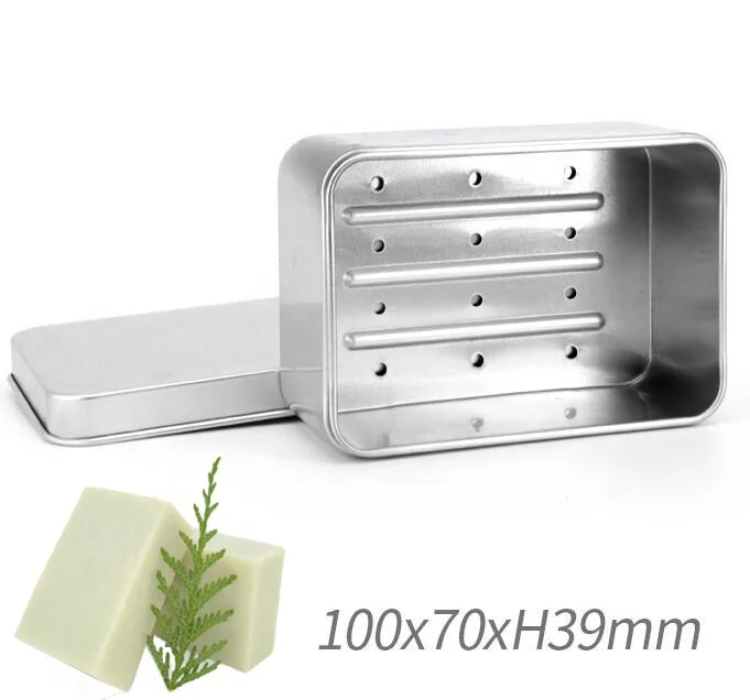 Bathroom Drain Layer Soap Dish Rectangle Custom Logo Empty Container Aluminium Soap Tin Case Box with Lid
