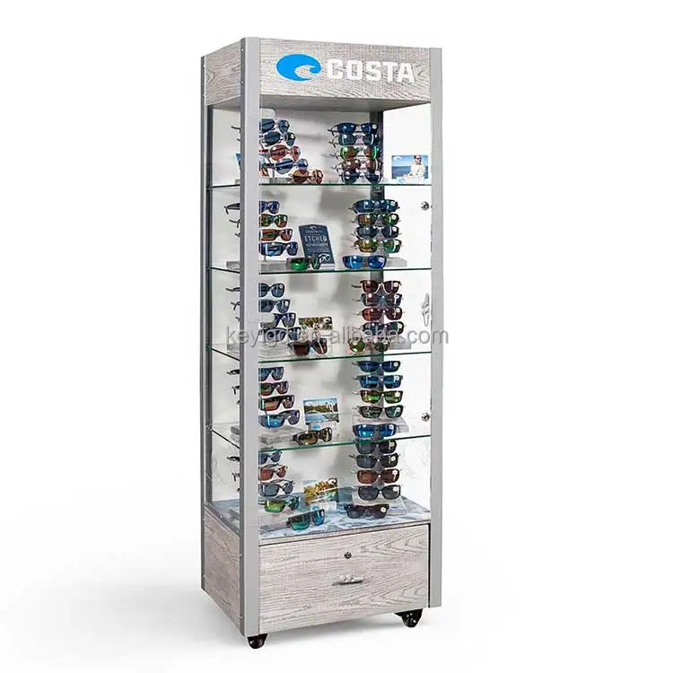 Отдельно стоящая витрина с полным зрением, Запираемые стеклянные солнцезащитные очки, часы, витрина для ювелирных изделий