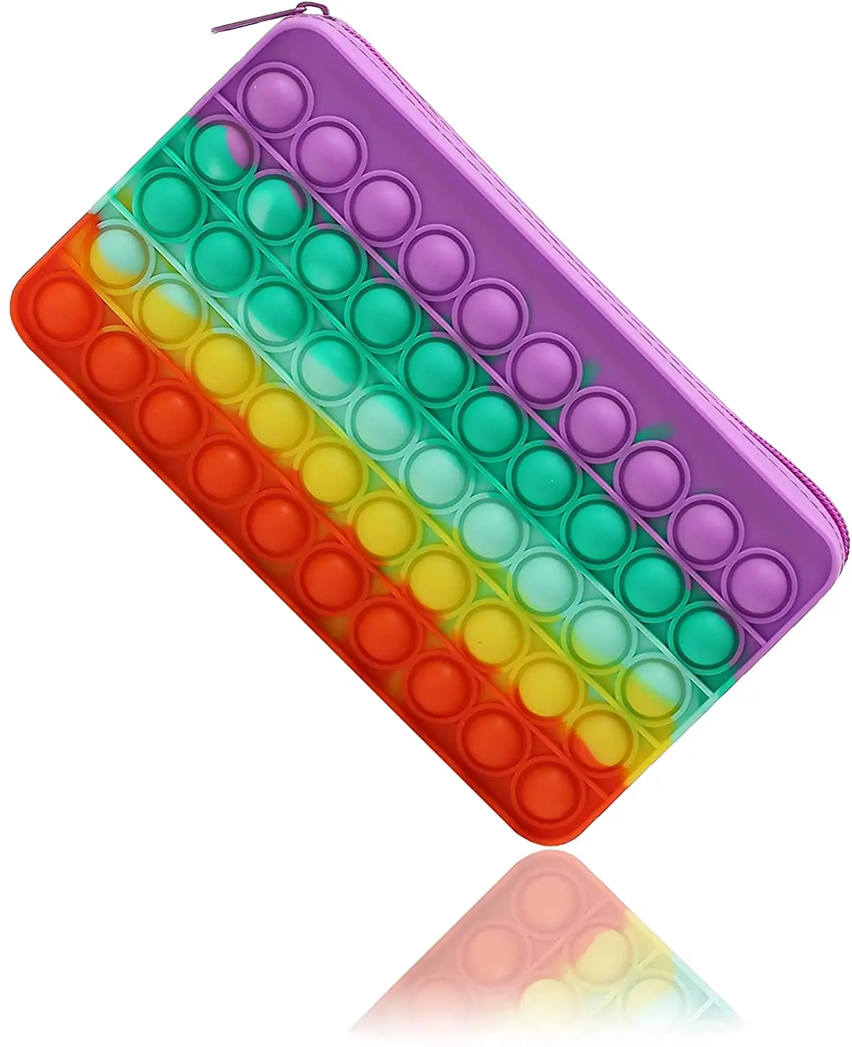 Pencil Case Push Pop Bubble Pen Holder Silicone Fidget Toy Rainbow Stationery Box Decompression Toy for School Students