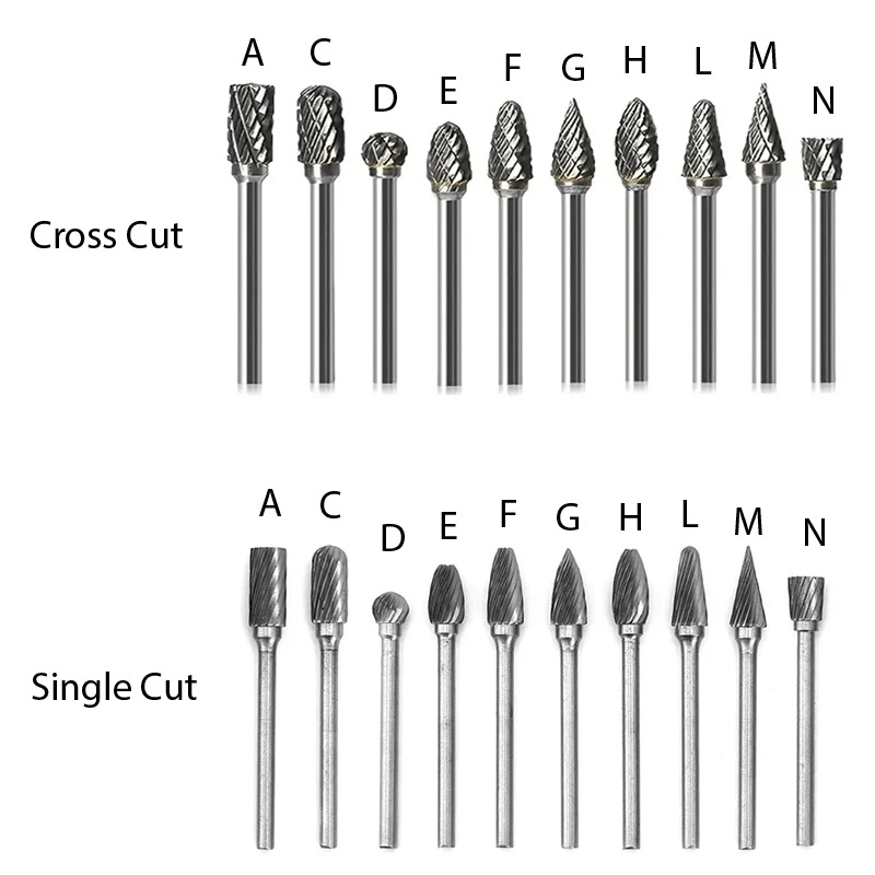 10PCS 4mm 5mm 6mm Tungsten Carbide Burs Single Cross Cut 2.35mm Shank Jewelry Dental Rotary Polishing Burs