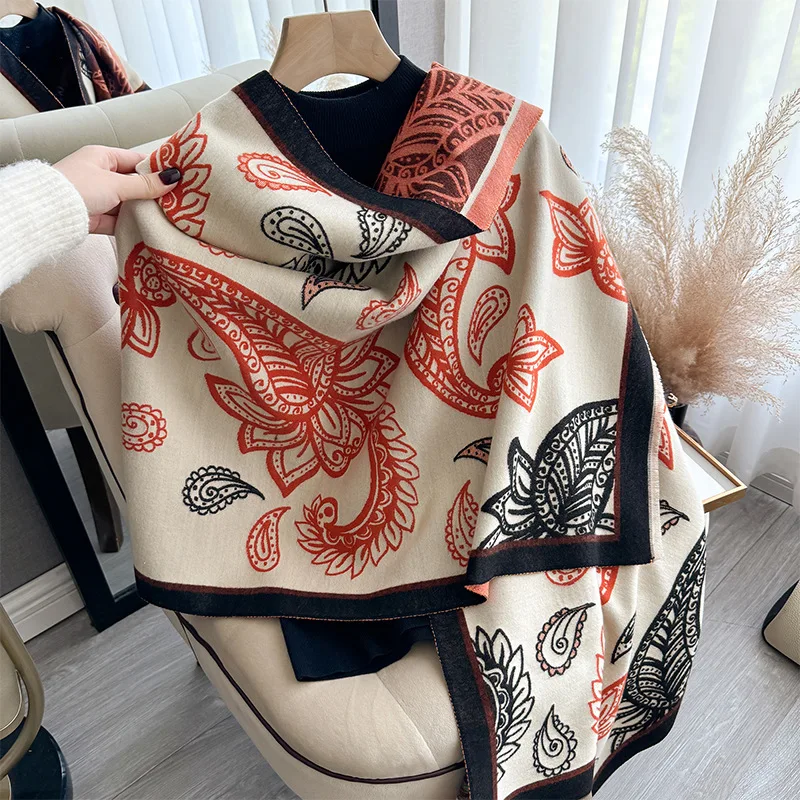 2024 Retro Fashion Paisley Jacquard Winter Blanket Shawl Wrap Scarf for Women Cashmere Thick Warm Ladies Pashmina Scarves