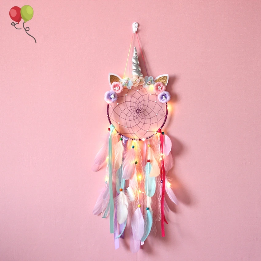 Led Dream Catcher With Lights Unicorn Dreamcatcher For Sweet Girls Kids Bedroom Wall Decoration Z01-2