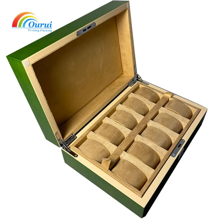 Luxury Piano Print Green Watch Storage Box 10 Slots Watch Packaging Box With Logo For  Brand Watch