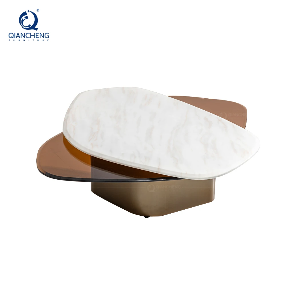 New home Living Furniture Decor rotating end table Hotel Special-shaped stainless steel Marble glass Coffee Table of the room