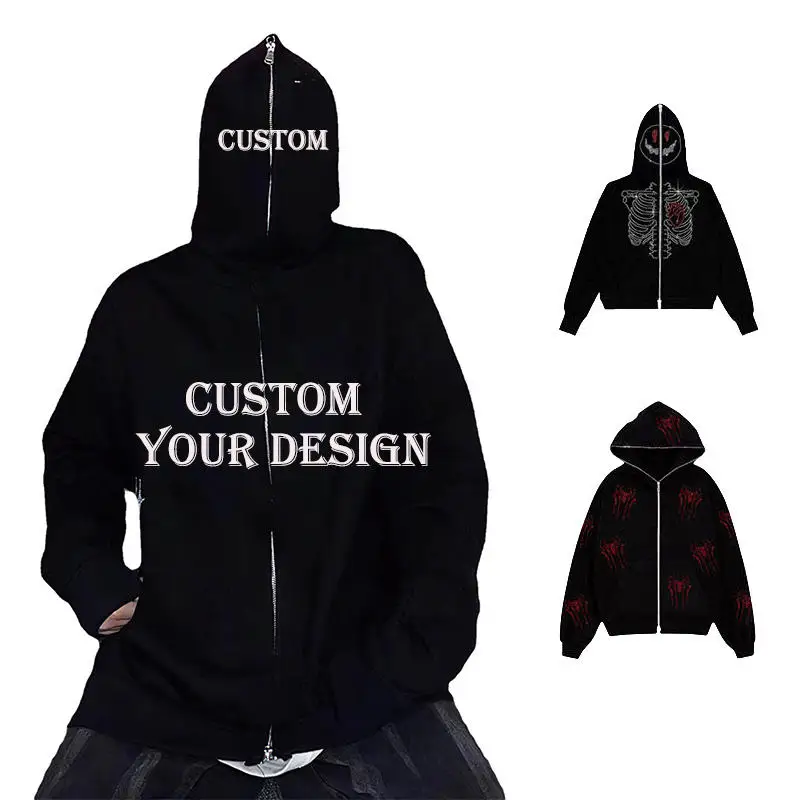 CHM79 Low Moq Oversized Heavyweight Fuzzy Brown Red Full Zipper Zip Up Cool Graphic Hoodie Jacket For Men