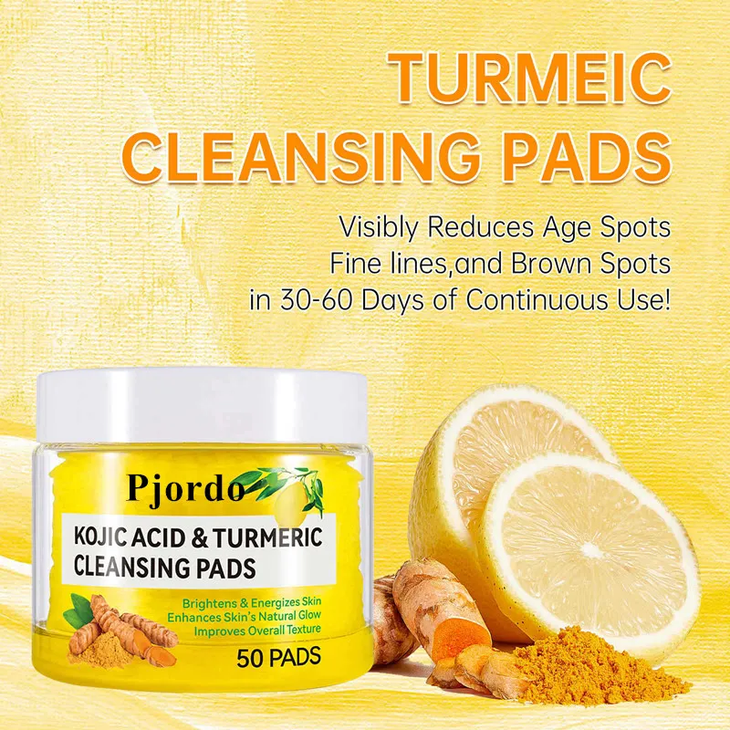 PJORDO 50 Pads Turmeric Kojic Acid Cleansing Pad Gentle Cleansing Skin Care Lightens  Brightens the Face and Refines the Pores