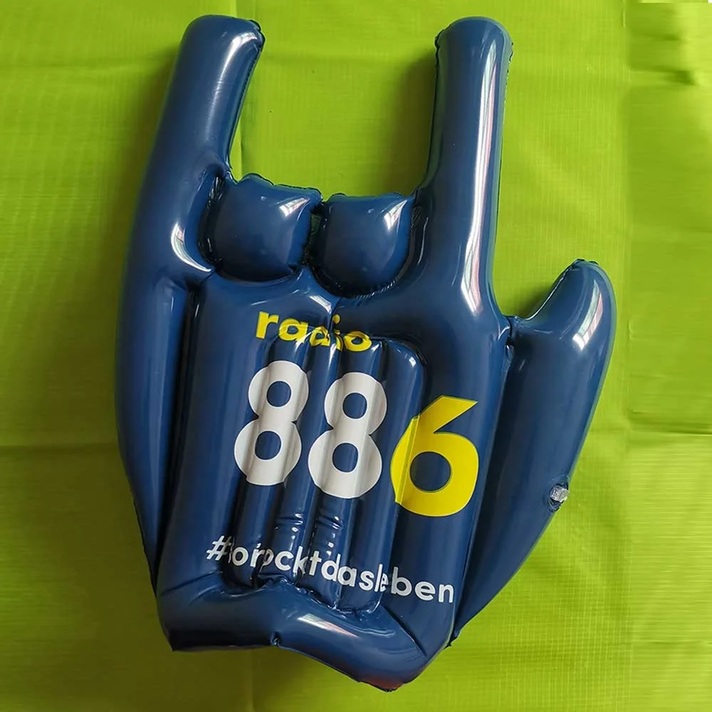 Advertising blue color inflatable fun hand with Logo sports game blow up cheering fingers