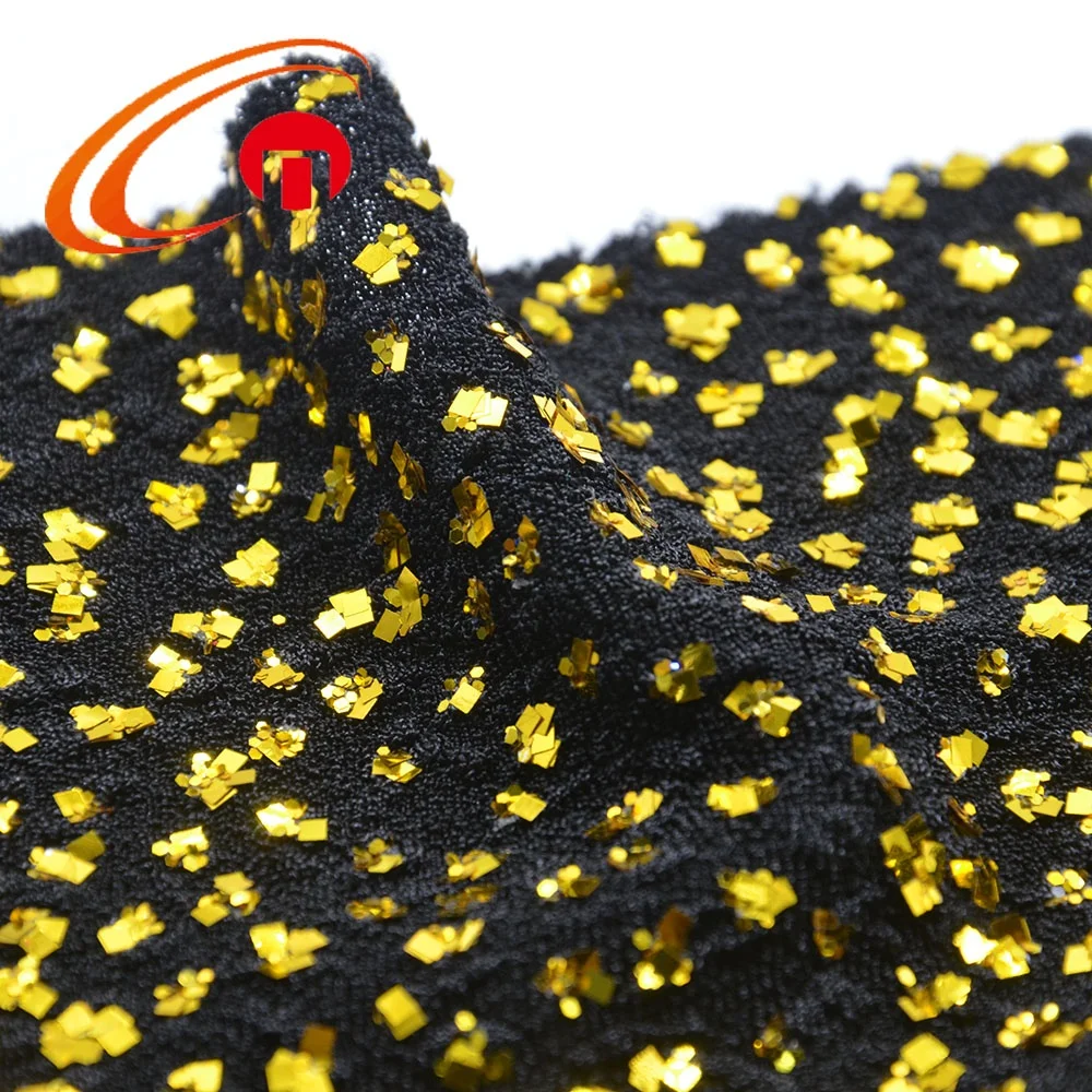 Chunnuo Textile Polyester Spandex Dyed Knitted Fukro Fabric With  Gold Metallic  for Women Dress