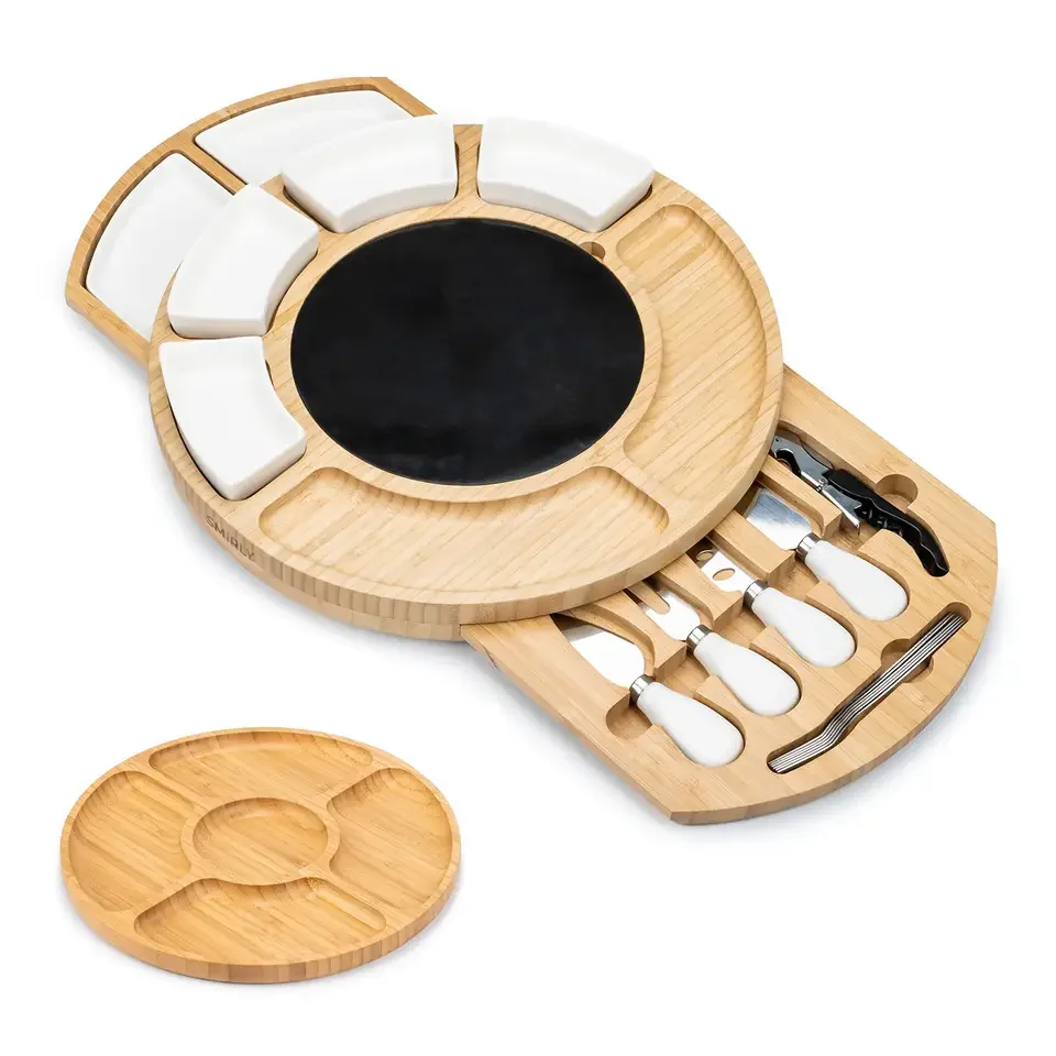 Bamboo Cheese Board Charcuterie Board Kitchen With Drawers Serving Platter Cutlery Server Knife Set with Tools