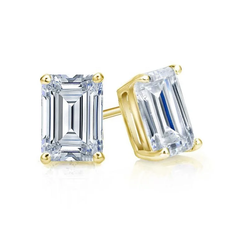 18k Yellow Gold 4-Prong Basket Emerald Cut Diamond Lab loose diamond 1.00 ct. tw Stud Earrings
