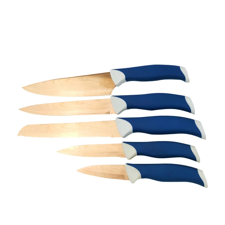 
Professional pp handle gold stainless steel chef knife meat cleaver kitchen knives 5 sets 