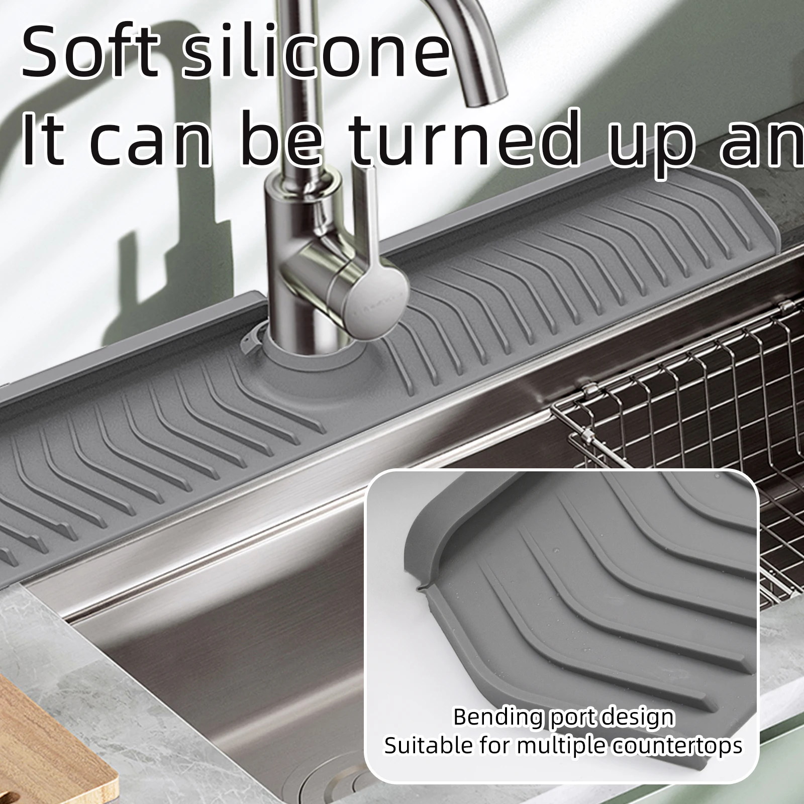 30*5.7 inch Silicone Sink Splash Drain Drying Pad Kitchen Faucet Sink Splash Guard Silicon Faucet Mat For Kitchen S