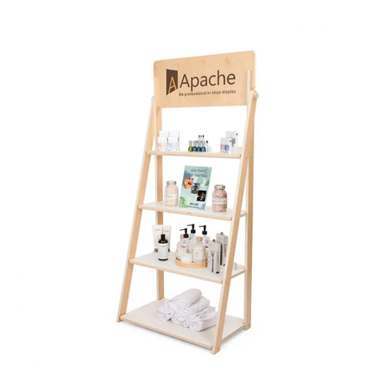 Customizable Wood Display Rack for Cosmetics Store Quality Display Stand