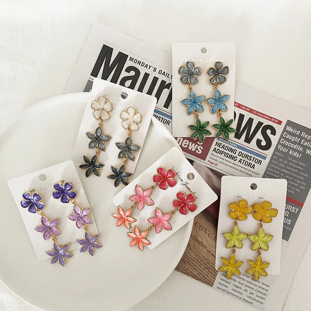 2022 New Popular Flower Shape Multi Colored Enamel Earrings For Women Gift
