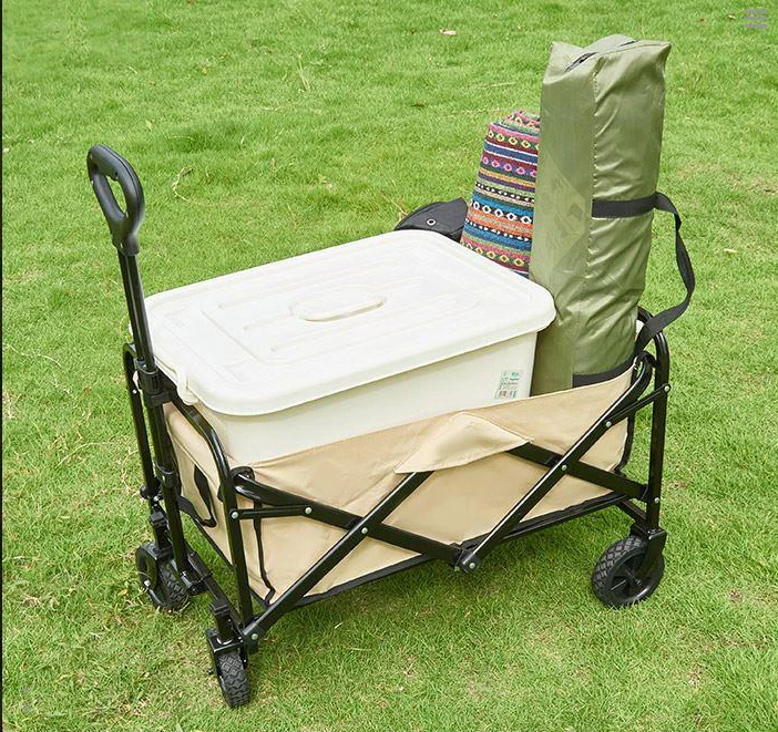 Folding Wagon Trolley Heavy Collapsible Utility Wagon All Terrain Trailer Pull Outdoor Patio Garden Beach Wagon Canvas Carts