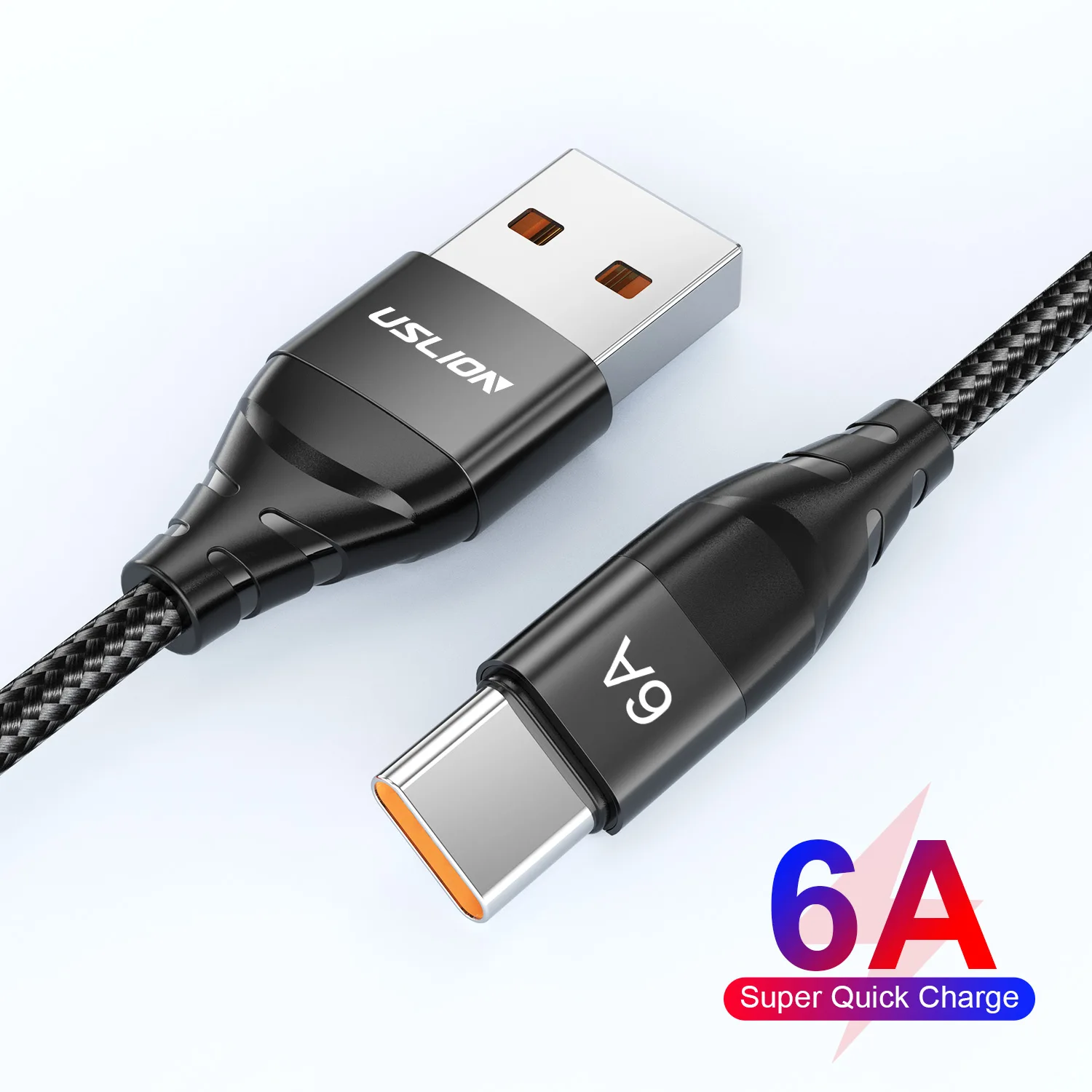 USB-кабель USLION 2 м 6 А 66 Вт Type-C быстрая зарядка для мобильного телефона 5 3 кабели передачи данных Micro USB Для Huawei
