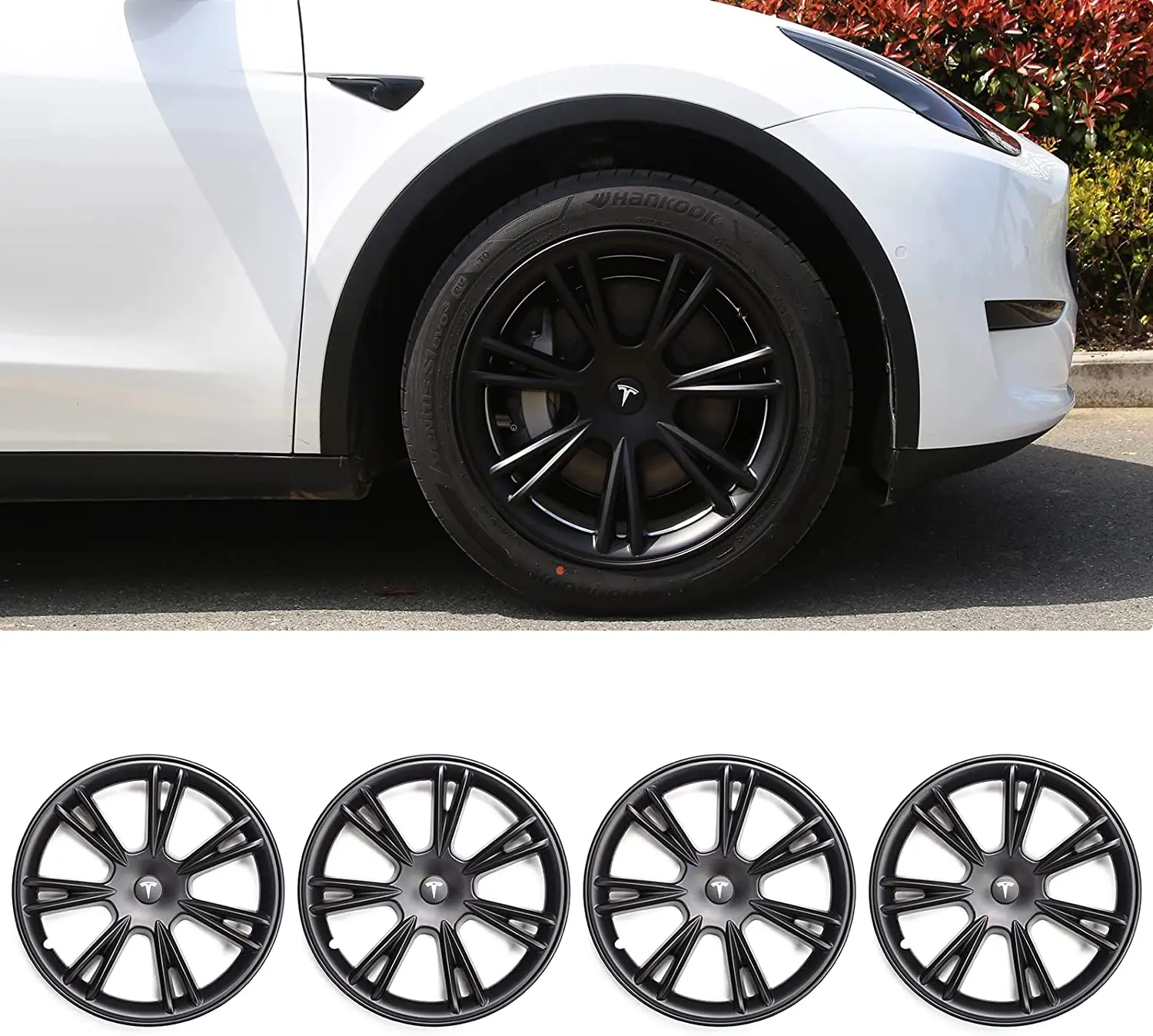 19-Inch Wheel Covers Hubcap for Tesla 2020 2021 2022 Model Y Rims, Hub Caps (Set of 4, Matte Black)