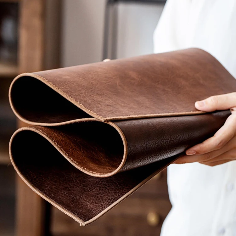 Custom Vintage Overlock Stitch High Quality Sublimation Desk Mat Real Cow Leather Genuine Leather Desk Pad Desk Mat Profesional